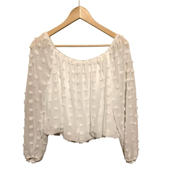 MIAMI Women’s White Top Cropped Off Shoulder & Rushed M Fairy Feminine Coquette - Picture 3 of 10